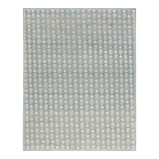 Rug & Kilim’s Modern Block Print Rug in Blue with White Floral Patterns - 12x15 For Sale