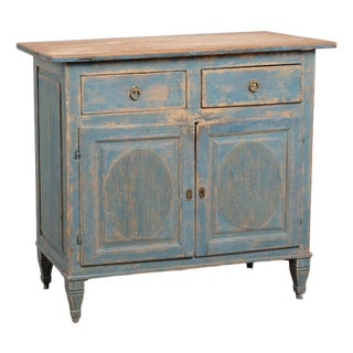 Early 19th Century Original Blue Painted Swedish Pine Sideboard For Sale
