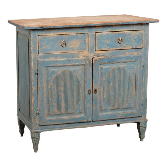 Early 19th Century Original Blue Painted Swedish Pine Sideboard For Sale