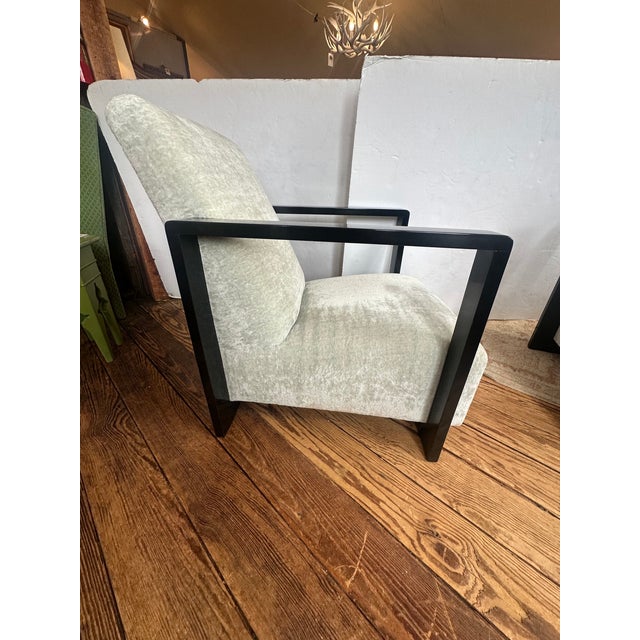 Wood Ebonized Wood and Gray Velvet Upholstered Club Chairs -a Pair For Sale - Image 7 of 8