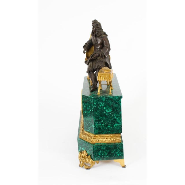 Gold Antique 19th Century Malachite Ormolu & Bronze Mantel Clock For Sale - Image 8 of 18