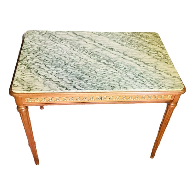 Mid 20th Century Albert Goumain Paris Louis XVI Marble Top Writing Table With Gilt Bronze Gallery For Sale