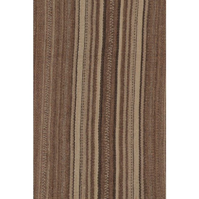 Vintage Persian Kilim, Beige-Brown Square Rug in All Over Stripes - Rug & Kilim For Sale In New York - Image 6 of 8
