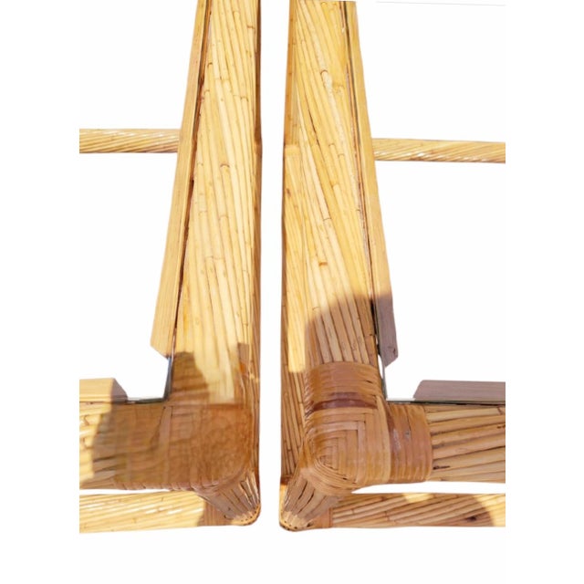 1980s Vintage Pencil Reed Coastal Mid Century Modern Rectangular Glass Top Bamboo Side Tables- A Pair For Sale - Image 5 of 11