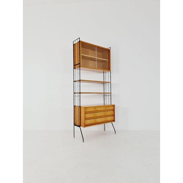 Freestanding String Shelf-System Unit Bookcase in Oak and Metal by Silverschild, 1950s For Sale - Image 3 of 10