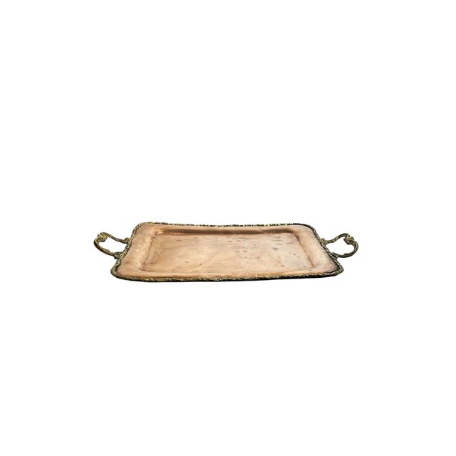 Vintage Brass and Copper Two Handle Serving Cocktail Tray For Sale - Image 11 of 18