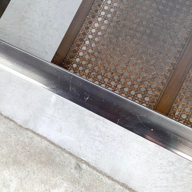 Brown Mid-Century Lane Two-Tier End Table With Smoked Glass and Cane Shelf For Sale - Image 8 of 12