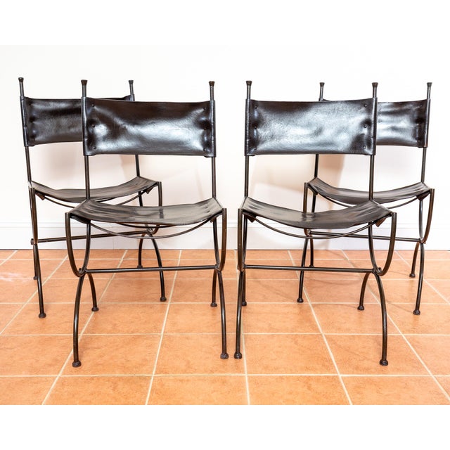 Vintage Dining Chairs in Leather and Wrought Iron, 1970s, Set of 4 For Sale - Image 11 of 18