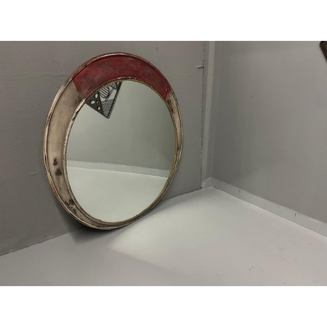 Vintage Industrial Round Mirror with Metal Frame For Sale - Image 5 of 15