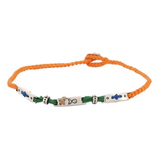 Sterling Silver Spiritual Symbols Orange Woven Hope Braided Bracelet For Sale