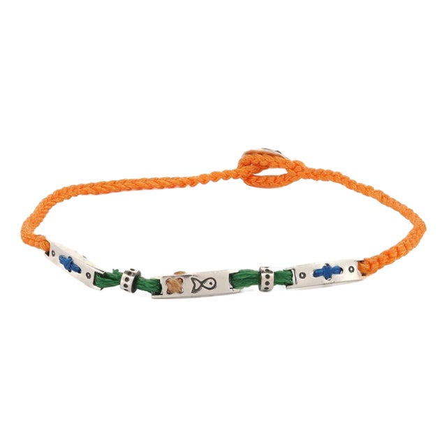 Sterling Silver Spiritual Symbols Orange Woven Hope Braided Bracelet For Sale