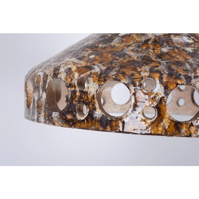 Mid-Century Modern Floral Earthenware Pendant Lamp, 1960s For Sale - Image 3 of 9