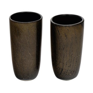 Black and Avventurina Murano Glass Vases - a Pair For Sale