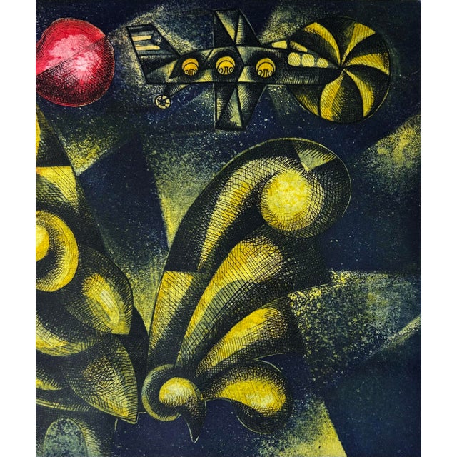 Wood Late 20th Century Carlos Luna Artist Proof Rooster and Airplane Serigraph Print, "El Adios" For Sale - Image 7 of 8