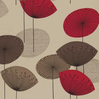 Sanderson Dandelion Clocks Wallpaper in Red For Sale