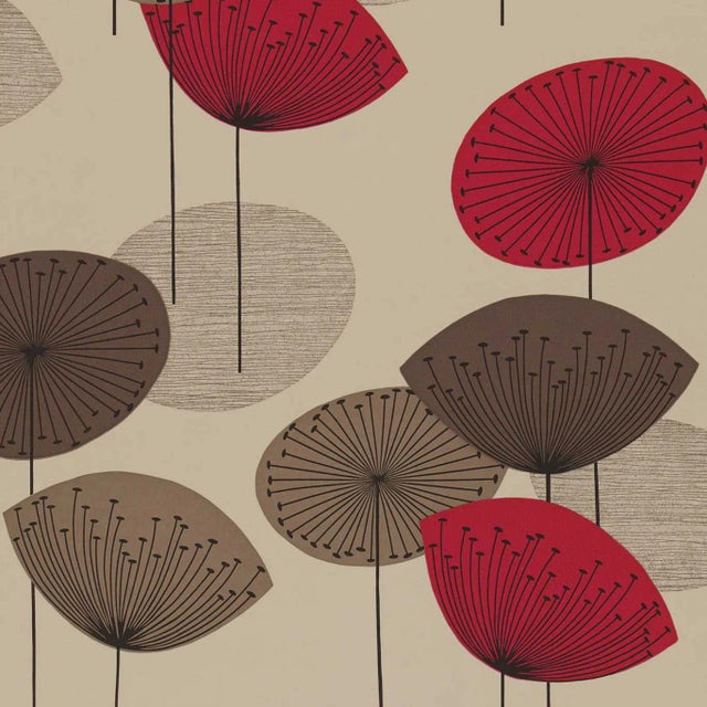 Sanderson Dandelion Clocks Wallpaper in Red For Sale