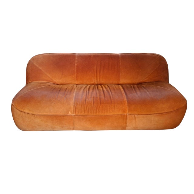 1970s Vintage 3-Seater Sofa and Armchair in Orange Velvet, 1970s, Set of 2 For Sale - Image 5 of 11