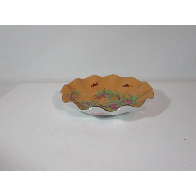 1990s Vintage Asian Yellow Pomegranate Ruffled Bowl For Sale - Image 5 of 7