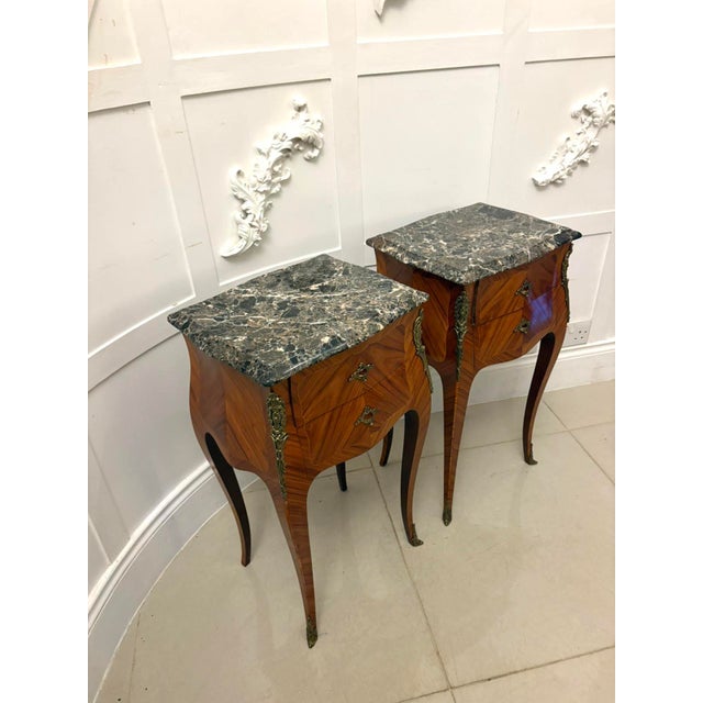 Antique French Louis XV Style Marble-Top Bedside Tables, 1900, Set of 2 For Sale - Image 3 of 15