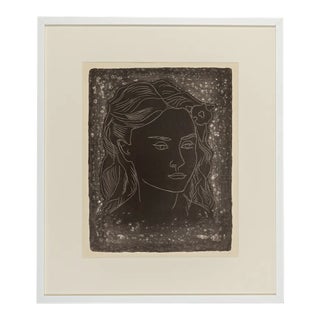 Fritz Kronenberg, Girl with Flower in Her Hair, 1950, Black & White Lithograph, Framed For Sale