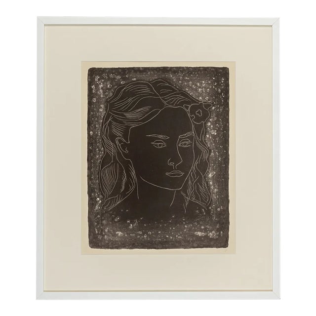 Fritz Kronenberg, Girl with Flower in Her Hair, 1950, Black & White Lithograph, Framed For Sale