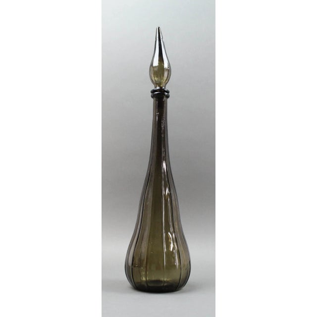 Mid-Century Modern Guildcraft Italy Smokey Empoli Glass Decanter Genie Bottle Mid Century Modern For Sale - Image 3 of 8
