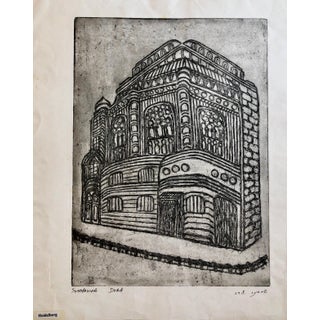 Dora Szampanier, Heidelberg Germany Jewish Memorial Etching Destroyed Synagogue Folk Art Judaica For Sale