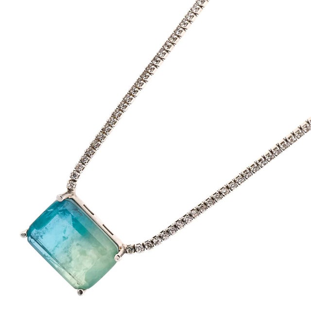 Paraiba Tourmaline Diamond Chain Happy Necklace For Sale - Image 9 of 10