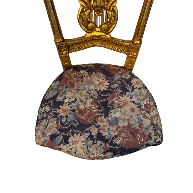 French Antique French Louis XIV Gold Leaf Side Accent Harp Small Chair For Sale - Image 3 of 10