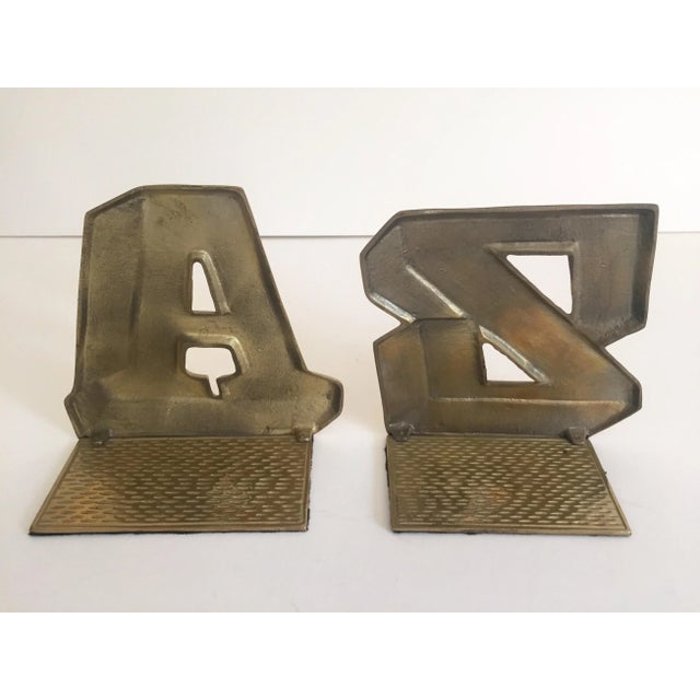 Metal Mid-Century Modern Solid Brass "A & Z" Bookends - a Pair For Sale - Image 7 of 10