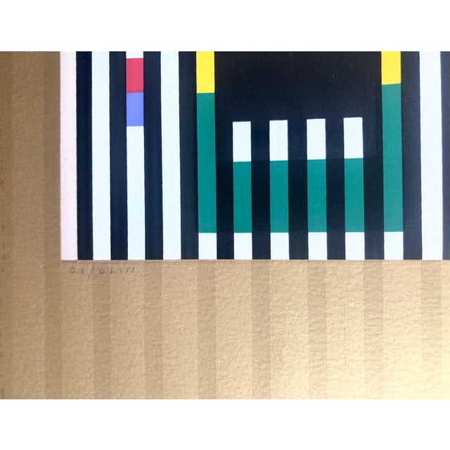 Op Art Yaacov Agam, Yaacov Agam Large Silkscreen Colors on Gold Signed Israeli Kinetic Op Art Print, c.1980 For Sale - Image 3 of 8