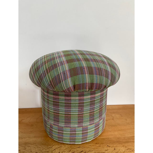 Upholstered Mushroom Pouf Stool in Plaid For Sale - Image 4 of 10