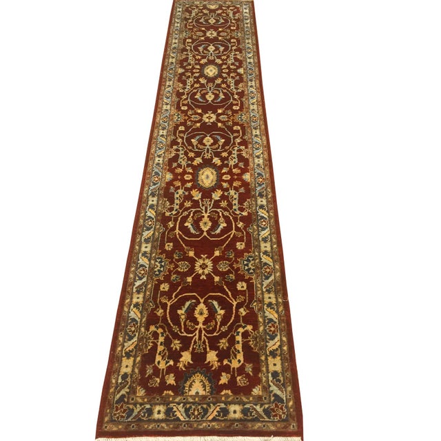 Floral Ziegler 1990's Red/Blue Wool Runner Rug- 2'5'' X 11'8'' For Sale In New York - Image 6 of 9