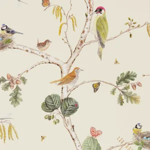 Sanderson Woodland Chorus Wallpaper in Cream/Multi - a Sample
