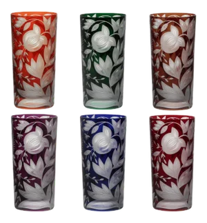 Verdure Highball Glasses, Set of 6, Jewel Tones (Racer Green, Burnt Orange, Ink, Mahogany, Purple, Red)