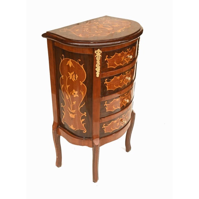 Brown French Louis XV Revival Inlaid Nightstands, Set of 2 For Sale - Image 8 of 10