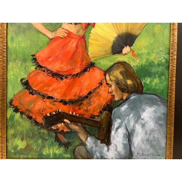 1970s “Flamenco Dancer” Original Oil Signed Mildred Jones For Sale - Image 4 of 5