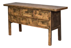 Early 20th Century Chinese Seven Drawer Console With Black Paint