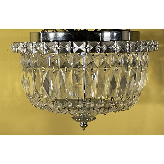 Matching Pair of Vintage-Style Crystal Flush Mount Ceiling Lights / Chandelier For Sale - Image 9 of 14