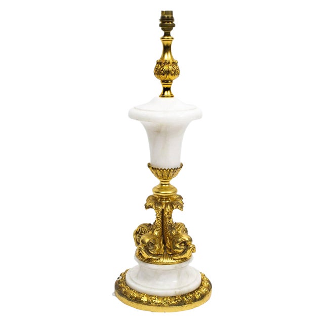Ormolu & Marble Dolphin Table Lamp For Sale