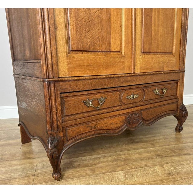 Brown Antique French Carved Oak 2-Door Wardrobe For Sale - Image 8 of 14