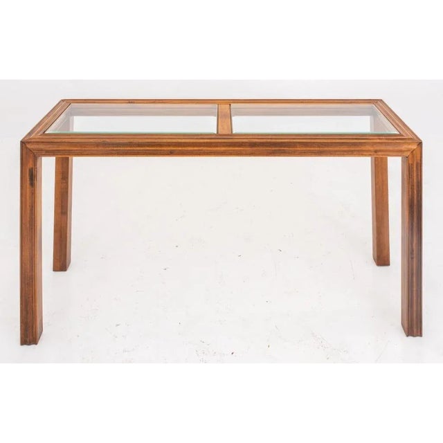 Widdicomb Manner Modern wood and glass table, 1980's, rectangular with molded frame, and straight molded legs, the top...