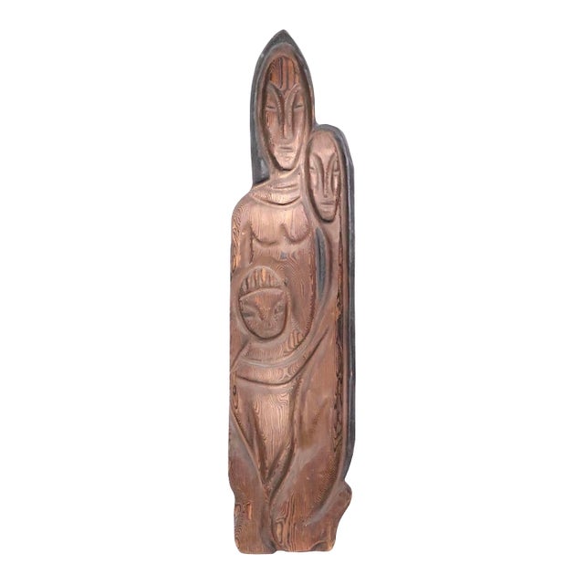 Mid 20th Century Mid Century Rustic Witco Carved Burnt Wood Sculpture For Sale