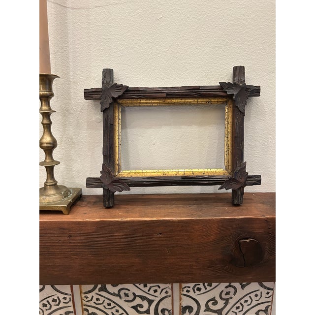 Simply Beautiful Hand Carved Antique Black Forest Wooden Frame With Gilded Liner For Sale - Image 4 of 7