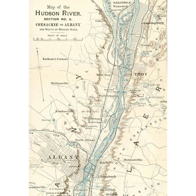Highly detailed original strip map of the Hudson River from Coxsackie to Albany, including Troy. From an early-1900s...