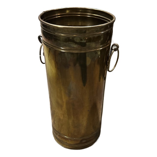 1970s Tall MCM Brass Umbrella Stand For Sale