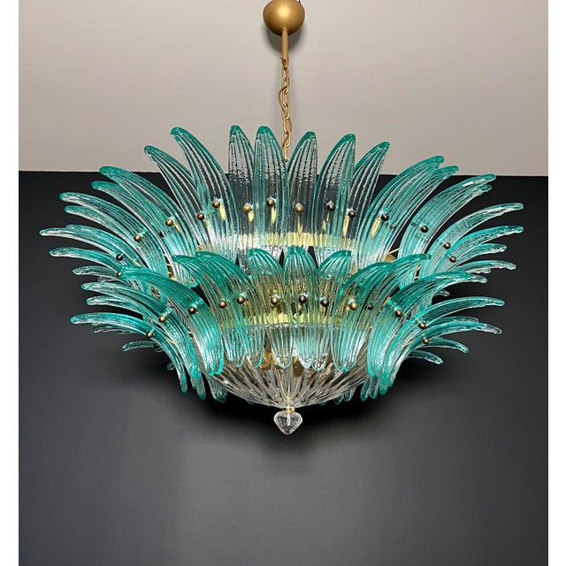 Vintage Murano Chandelier with 82 Turquoise Glasses, 1990s For Sale - Image 12 of 18