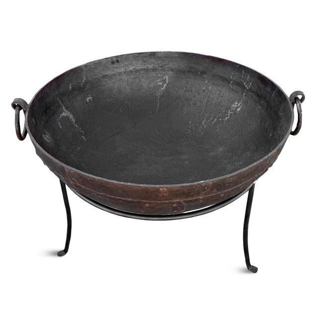 Authentic vintage hand crafted iron Kadai fire bowl or planter. Originally used as Indian cooking basins. Wonderful aged...
