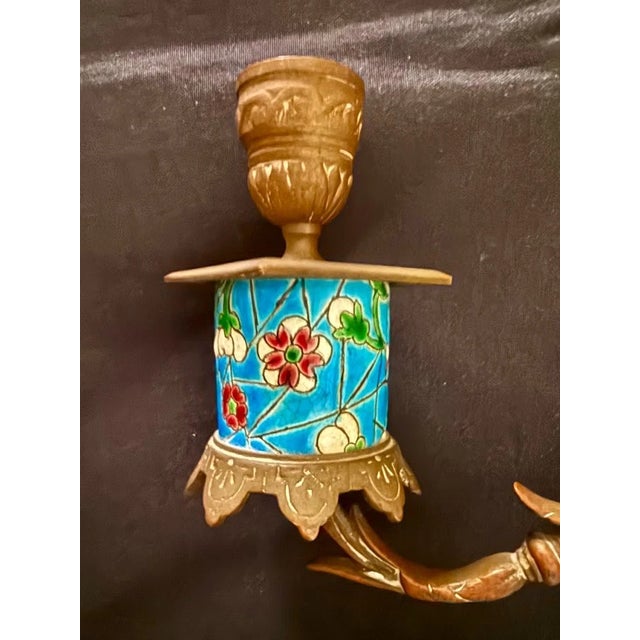 Antique Bradley & Hubbard Brass Champlevé Enamel Bacchus Girandole Sconce Mirror An exceptional piece of late 19th-century...