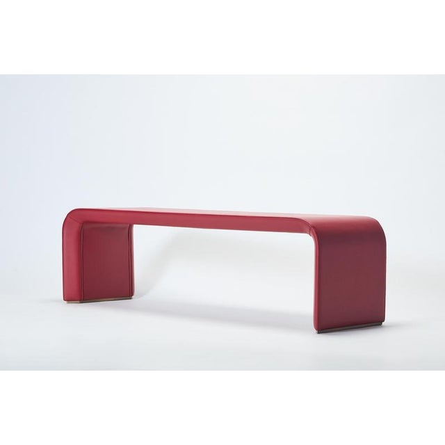 Contemporary Rounded Burgundy Leather and Brass Base Bench by Reda Amalou Design For Sale - Image 3 of 6